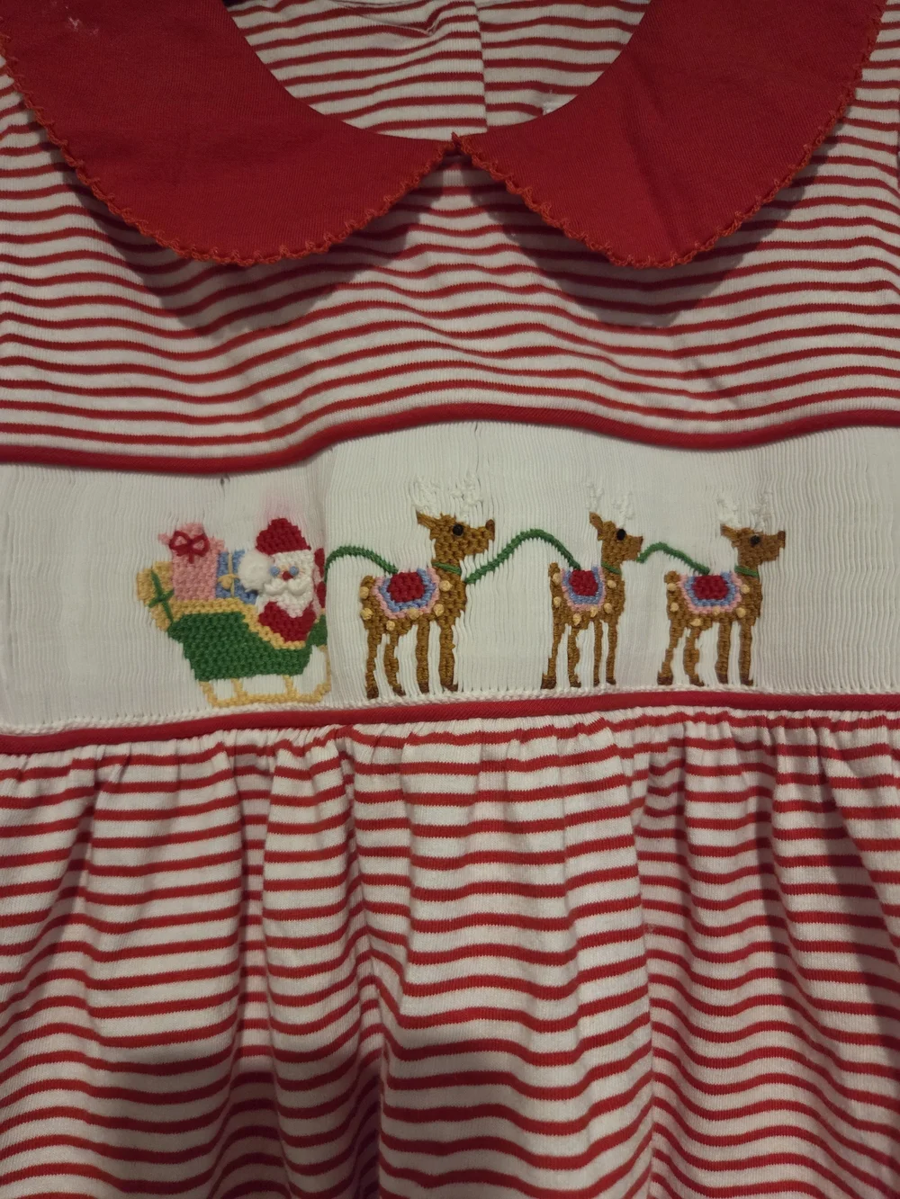Stitchy Fish Red Striped Girls Set with Reindeer Smocking